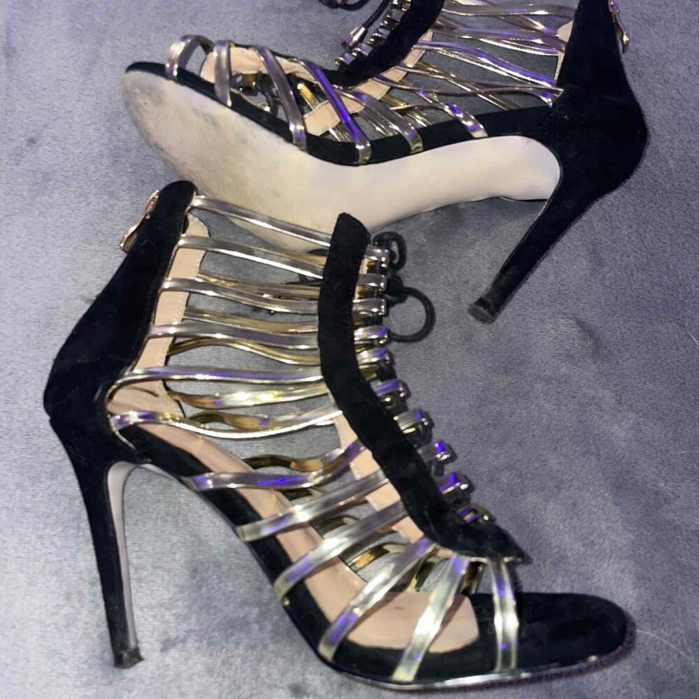 Black & Gold Strappy Heels – Size 6 1/2 or 7
